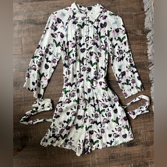 ANTHROPOLOGIE ELEVENSES FLORET ROMPER WHITE PURPLE 3/4 SLEEVE SIZE S - Picture 5 of 13